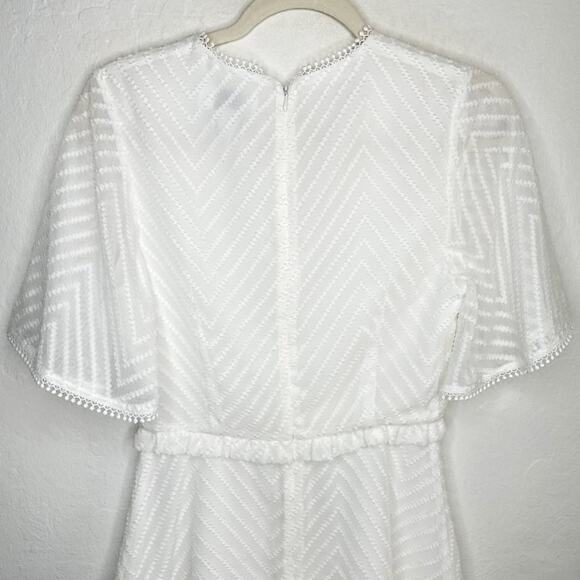 Shilla Chevron Swiss Clip Dot Short Sleeve Classy Fit and Flare Mini Dress Small - Picture 10 of 14